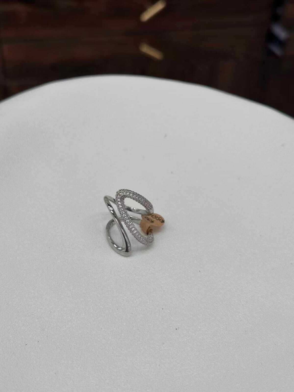 Asymmetrical Abstract Swirl Ring With Diamante Stones - Image 2