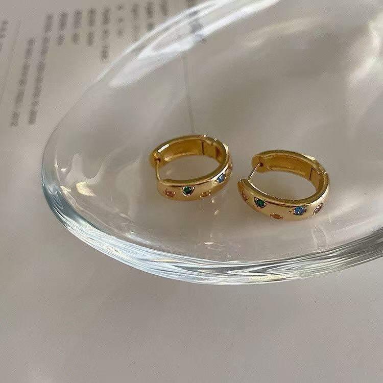 Charming Hoop Earrings With Multicolored Stones