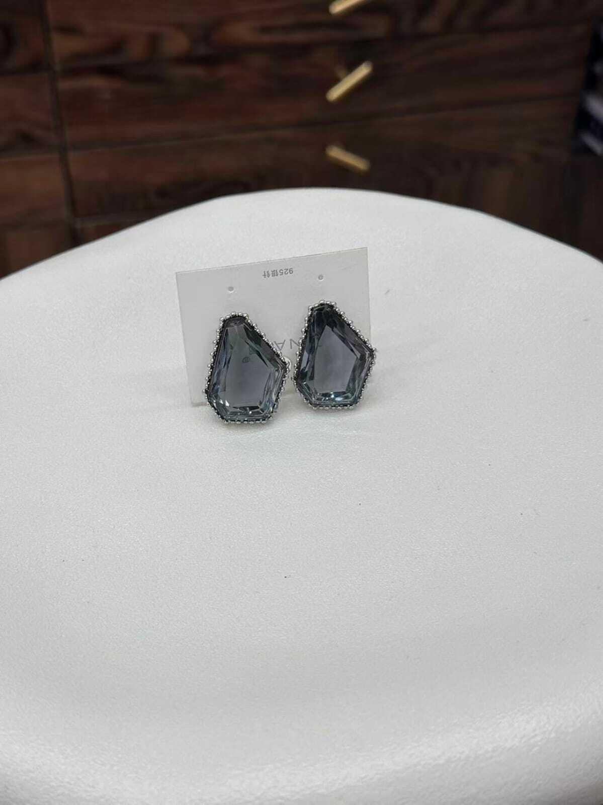 Geometric Silver Stud Earrings - Image 3