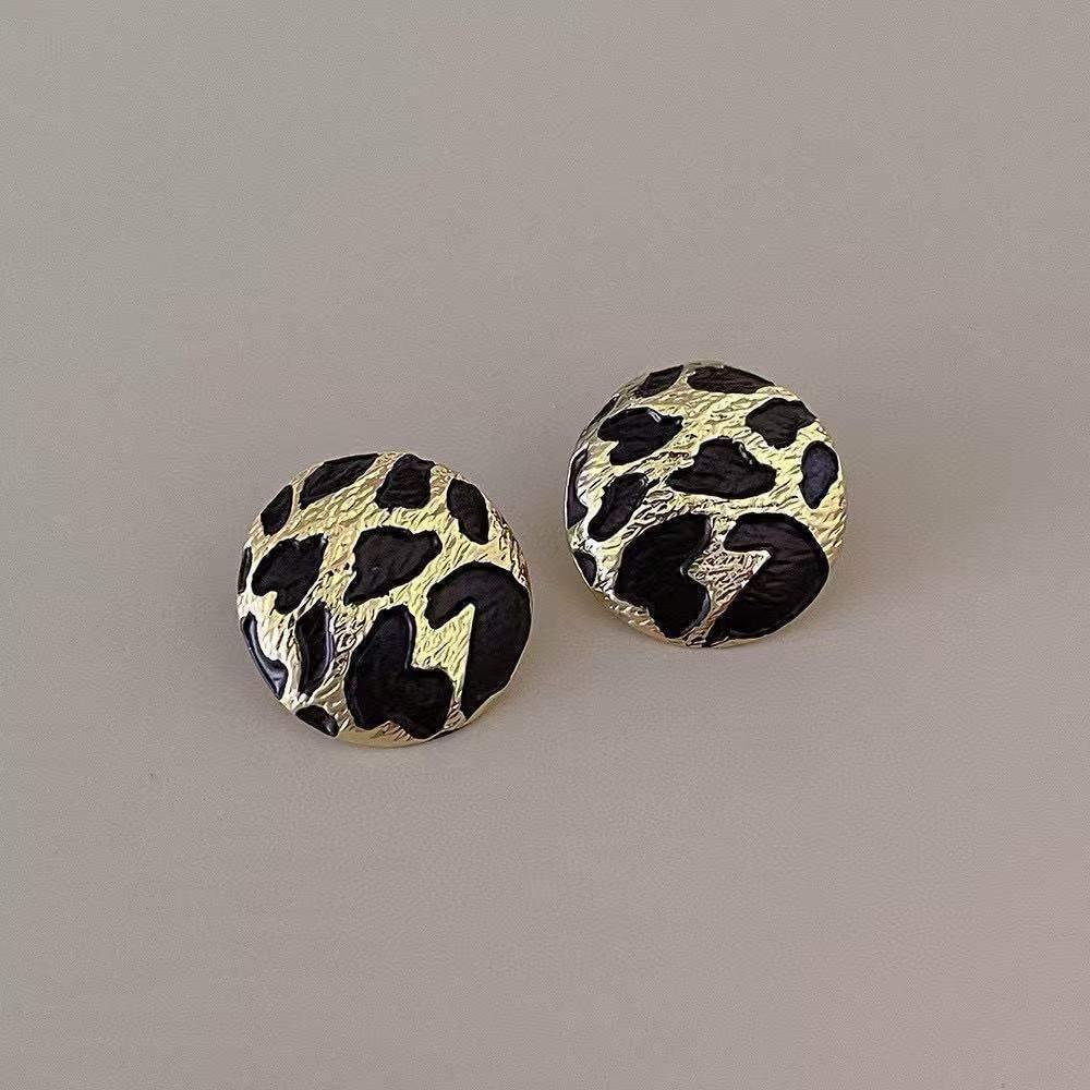 Black and Gold Patterned Stud Earrings