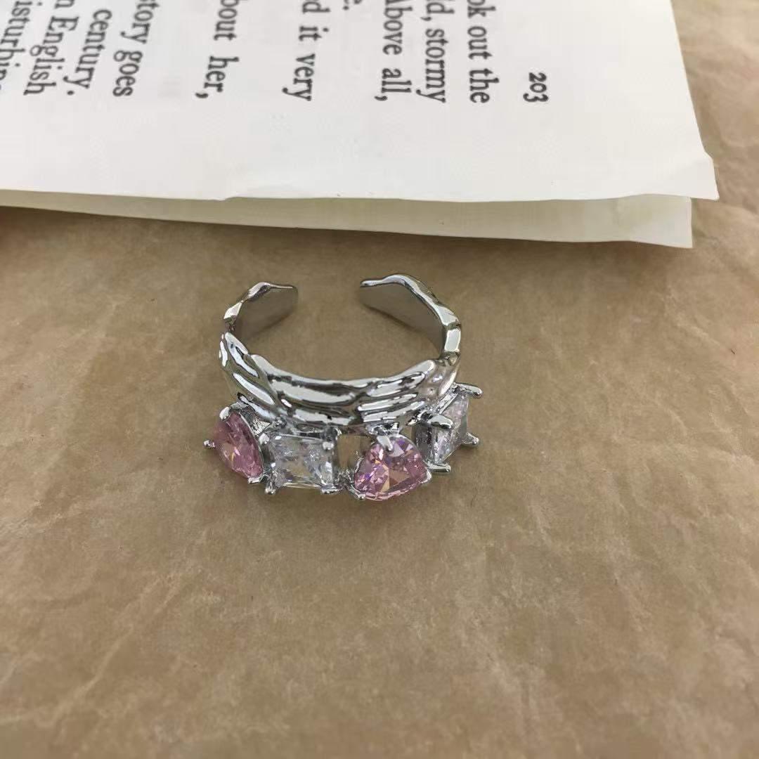 Textured Heart & Rectangle Stone Ring