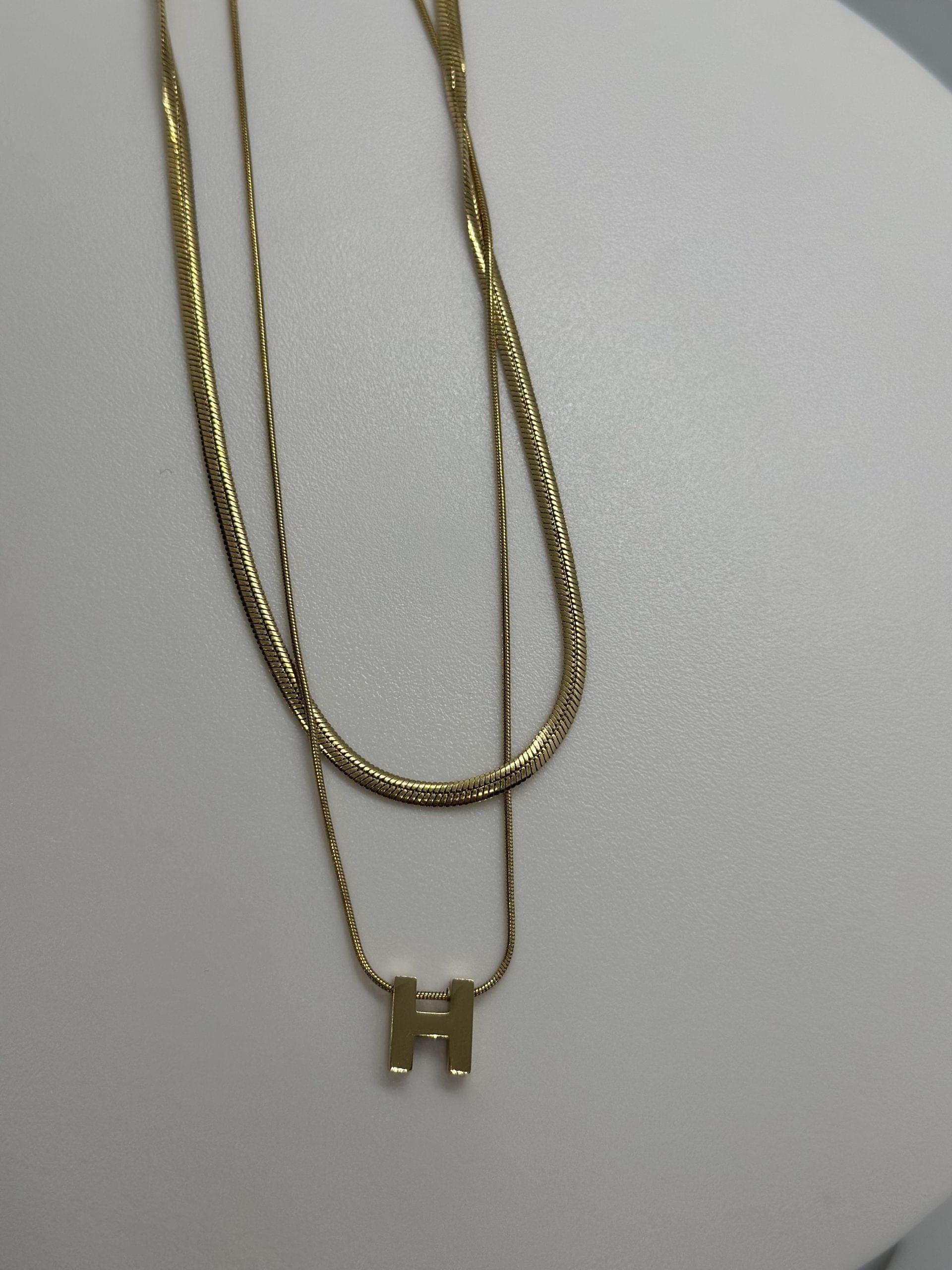 Initial Letter 'H' Necklace With A Snake Chain